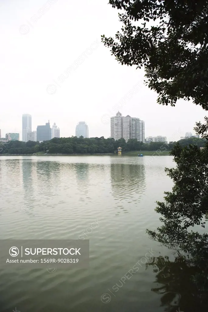 China, Guangdong Province, Guangzhou, view of skyscrapers in distance
