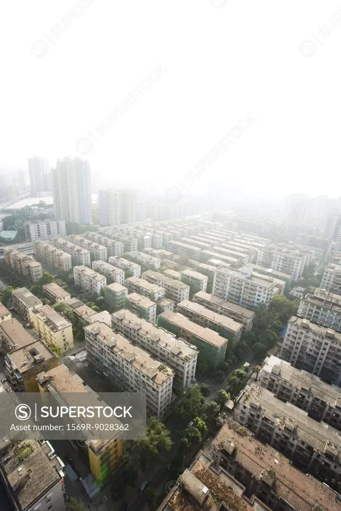 China, Guangdong Province, Guangzhou, housing projects, aerial view