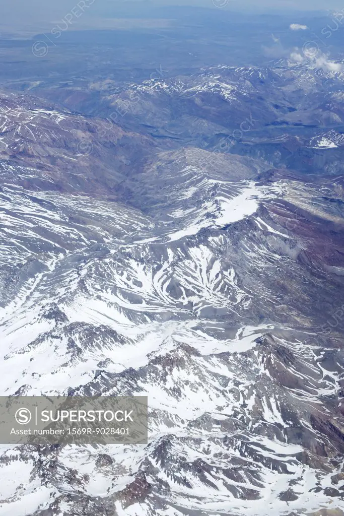 Snow-covered mountain range, aerial view