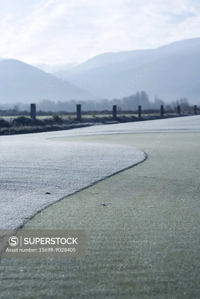 Frost-covered golf green