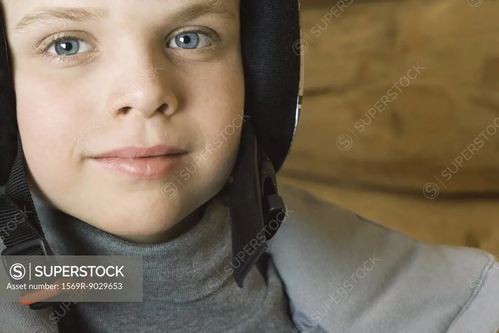 Boy wearing ski gear, portrait