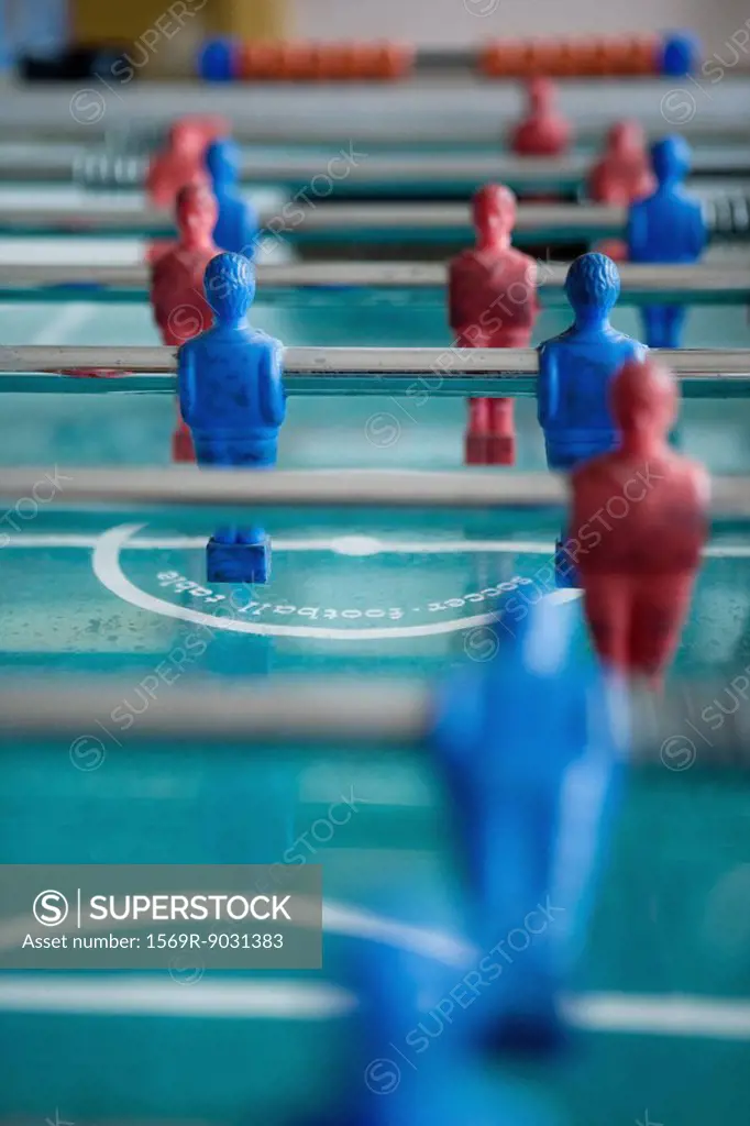 Foosball table, extreme close-up
