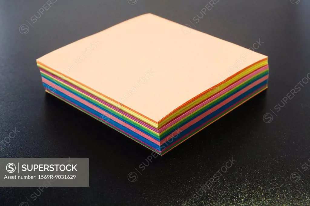 Stack of multicolored paper, close-up