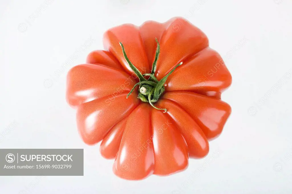Ripe heirloom tomato, high angle view
