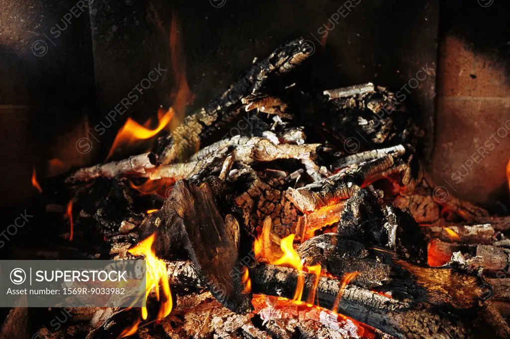 Firewood burning, close-up