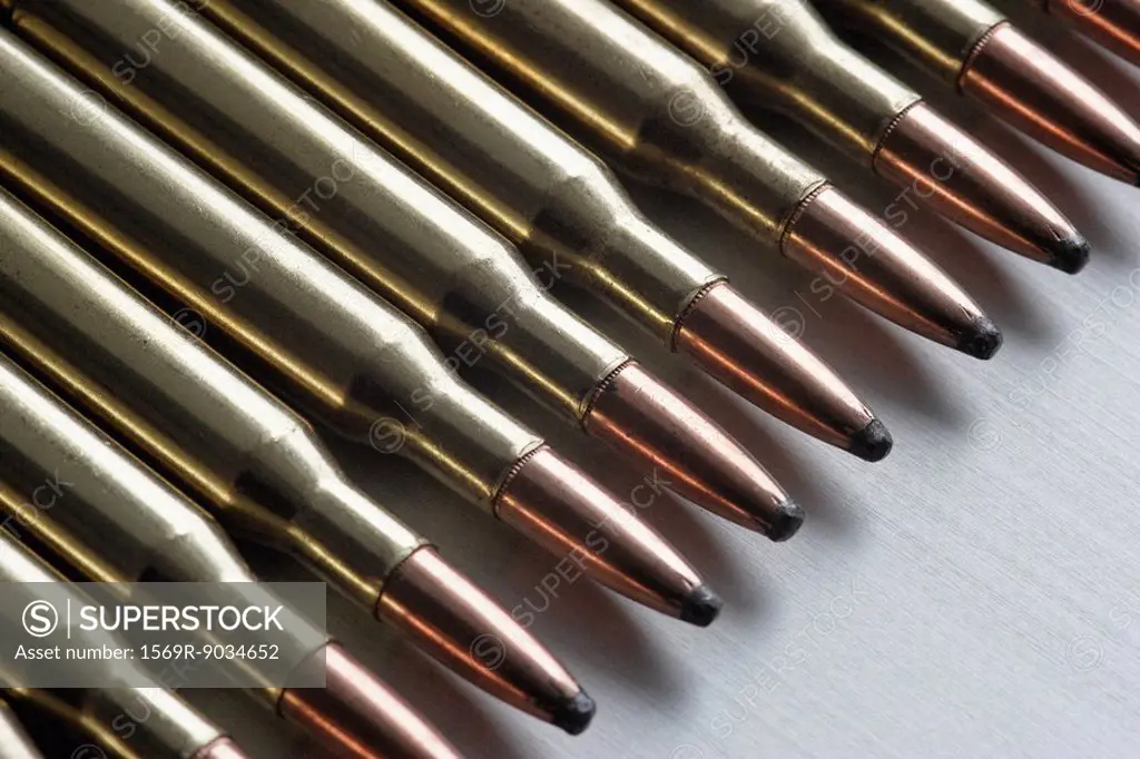 Bullets lined up, extreme close-up