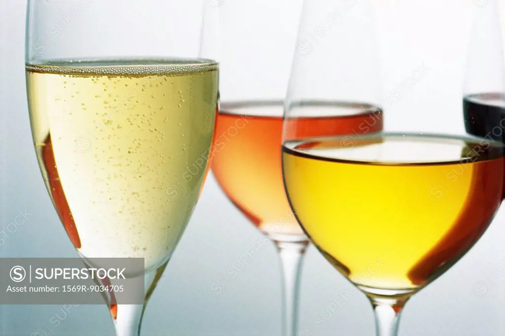 Variety of wines in wine glasses