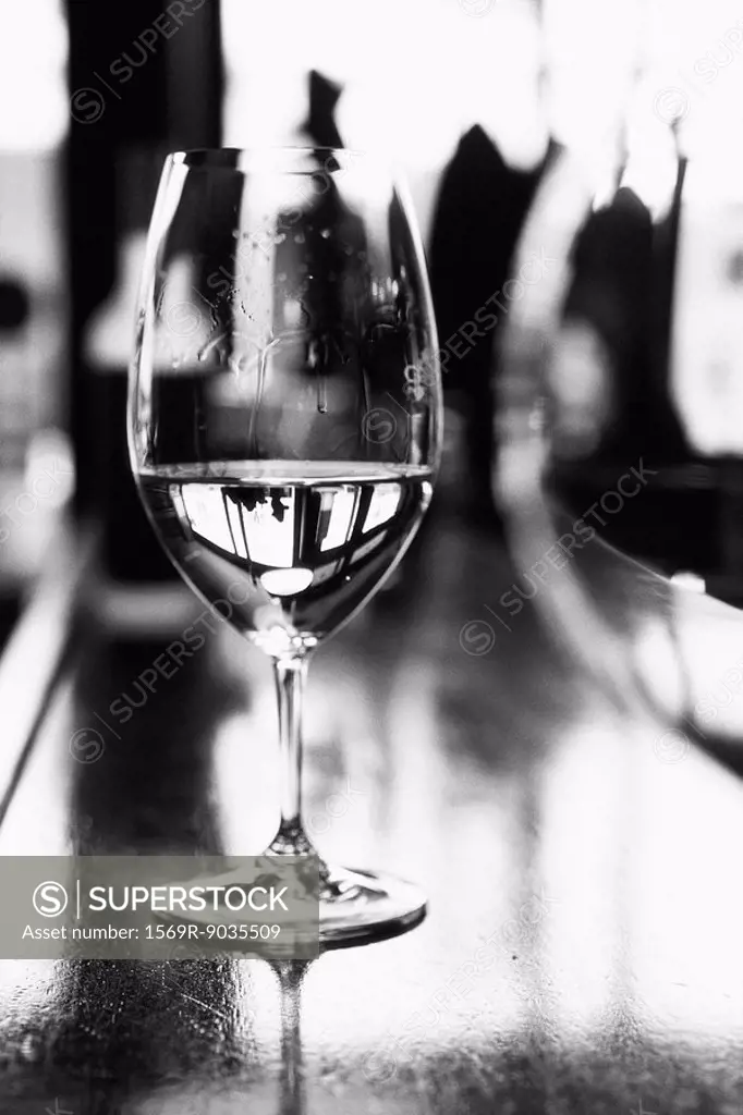 Wine glass on bar counter