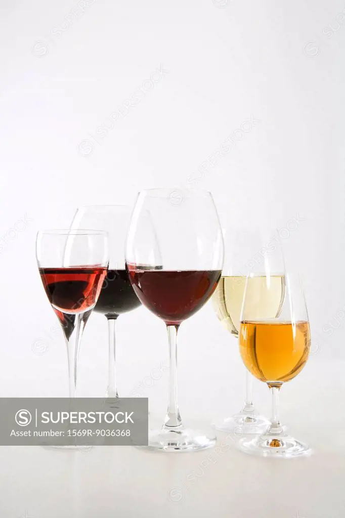Assorted wines in glasses