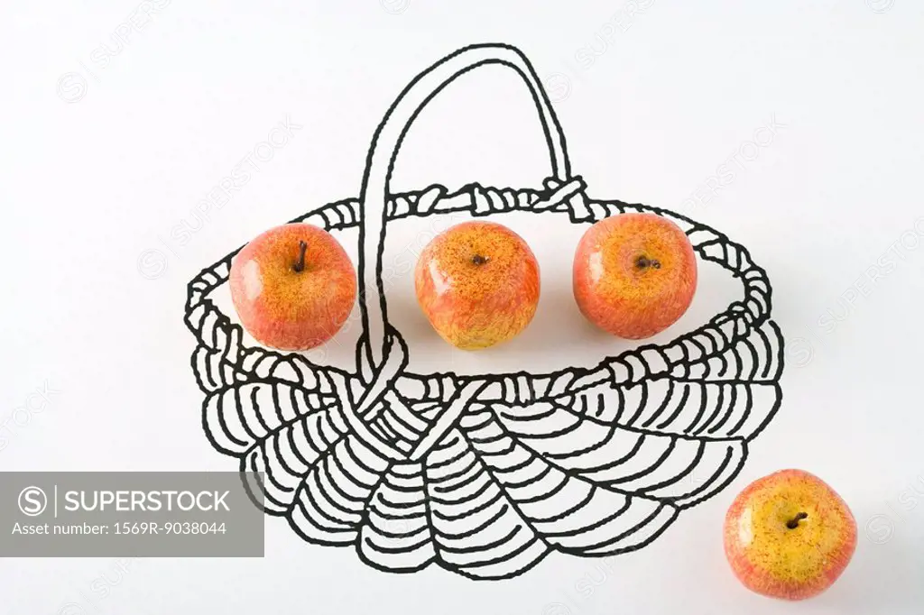Apples in drawing of basket
