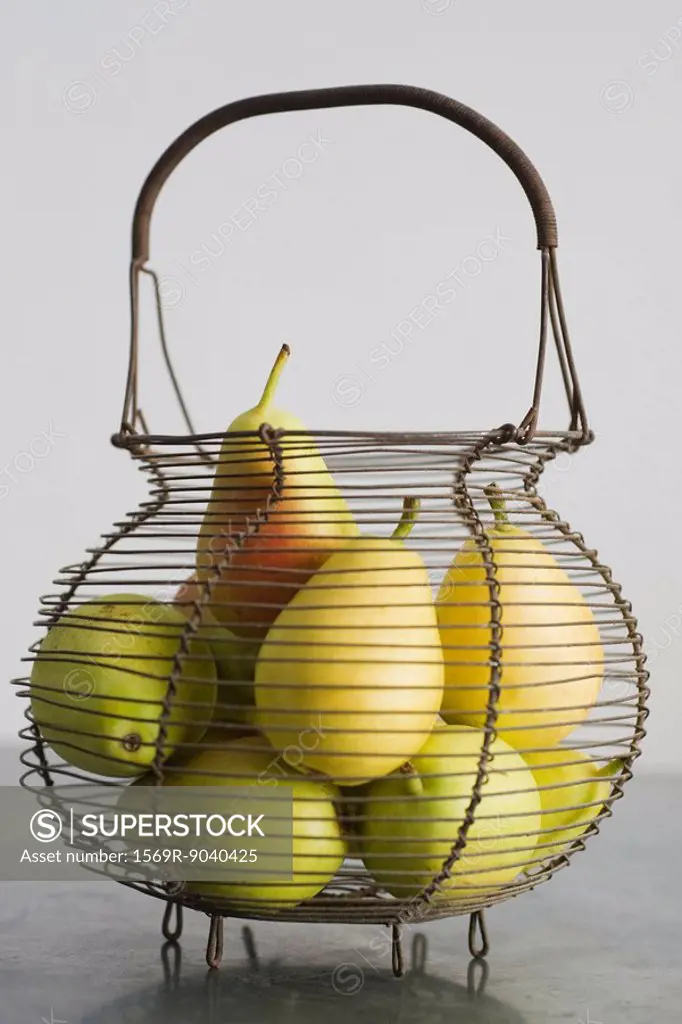 Pears in wire basket