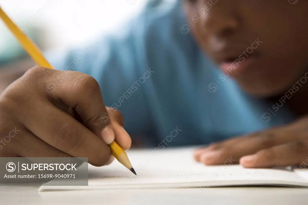 Student concentrating on classwork