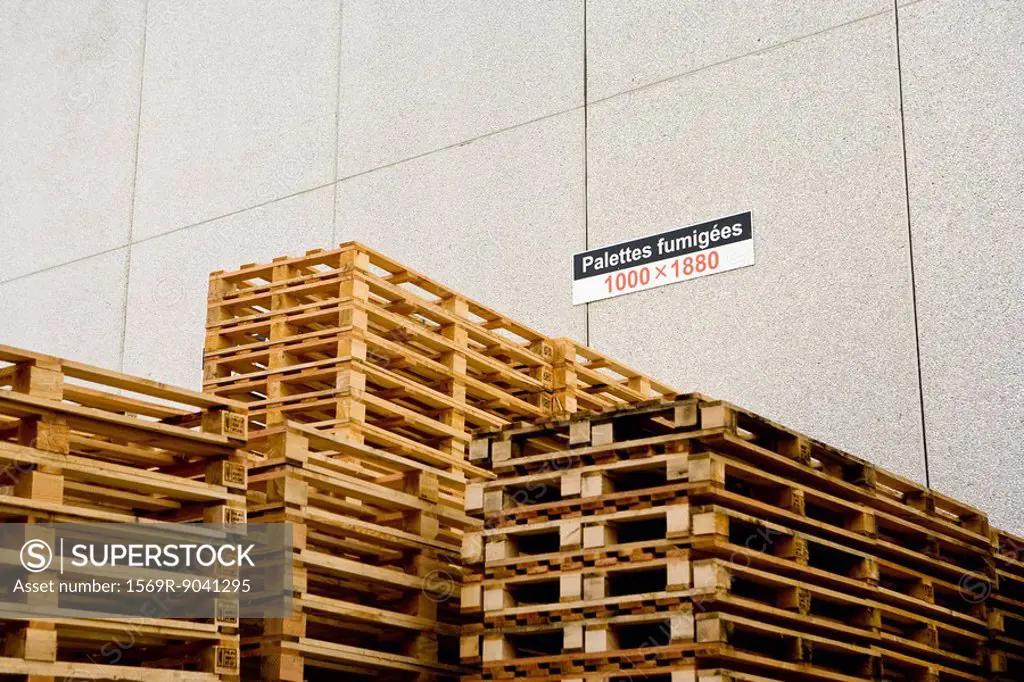 Wood pallets stored at industrial plant