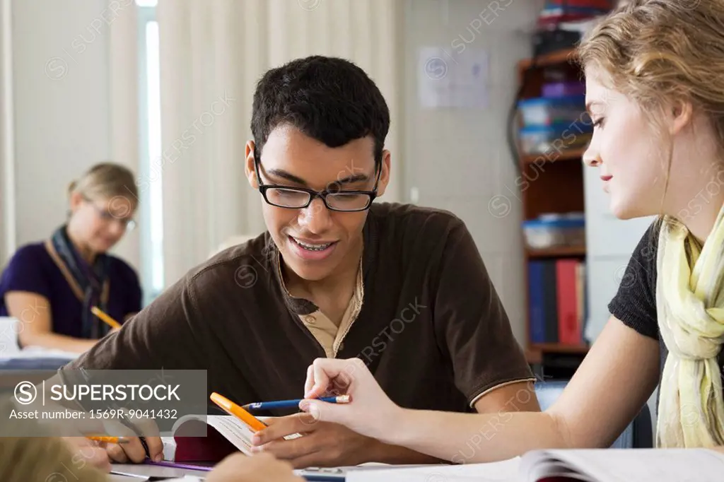 Classmates working on mathematics assignment together