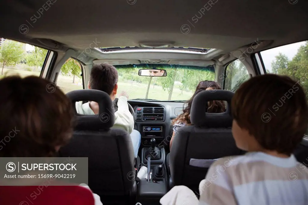Family riding together in car