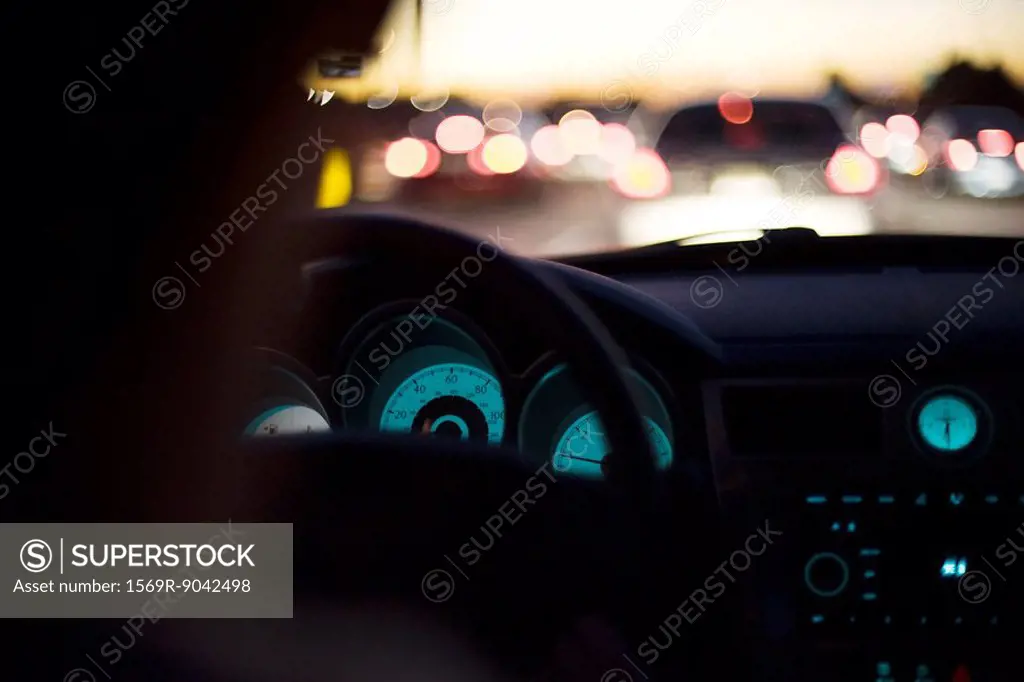 Car interior at twilight