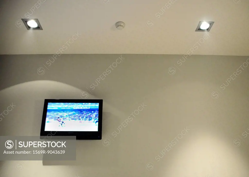 Flat screen television mounted on wall