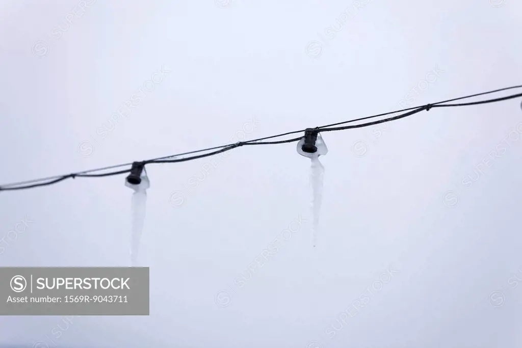 Icicles hanging from power line