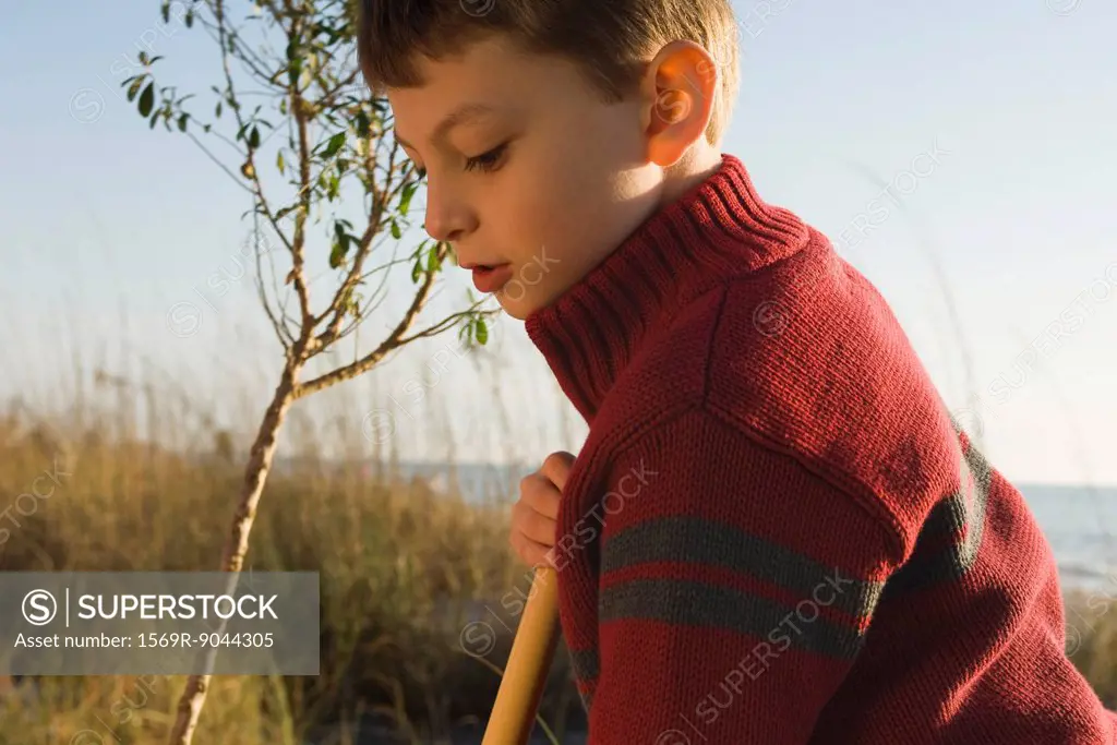 Boy exploring outdoors