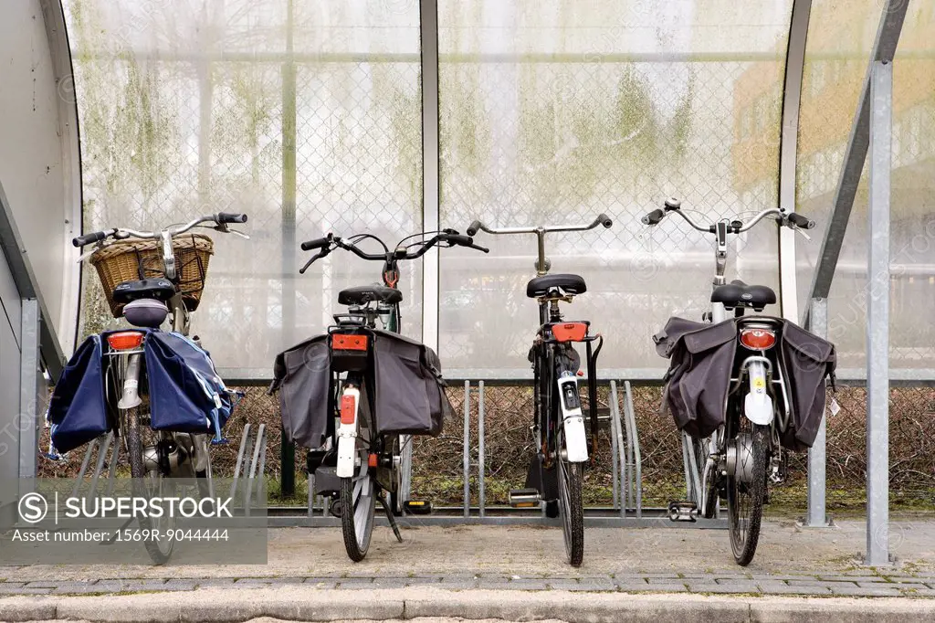 Bicycles parked in sheltered bicycle rack