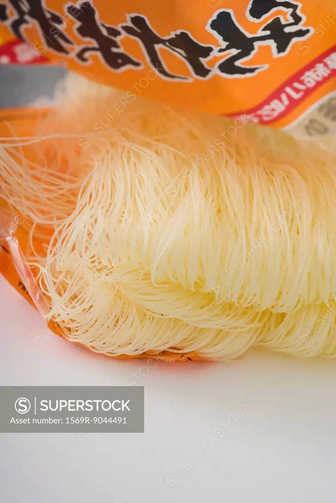 Open cellophane package of vermicelli