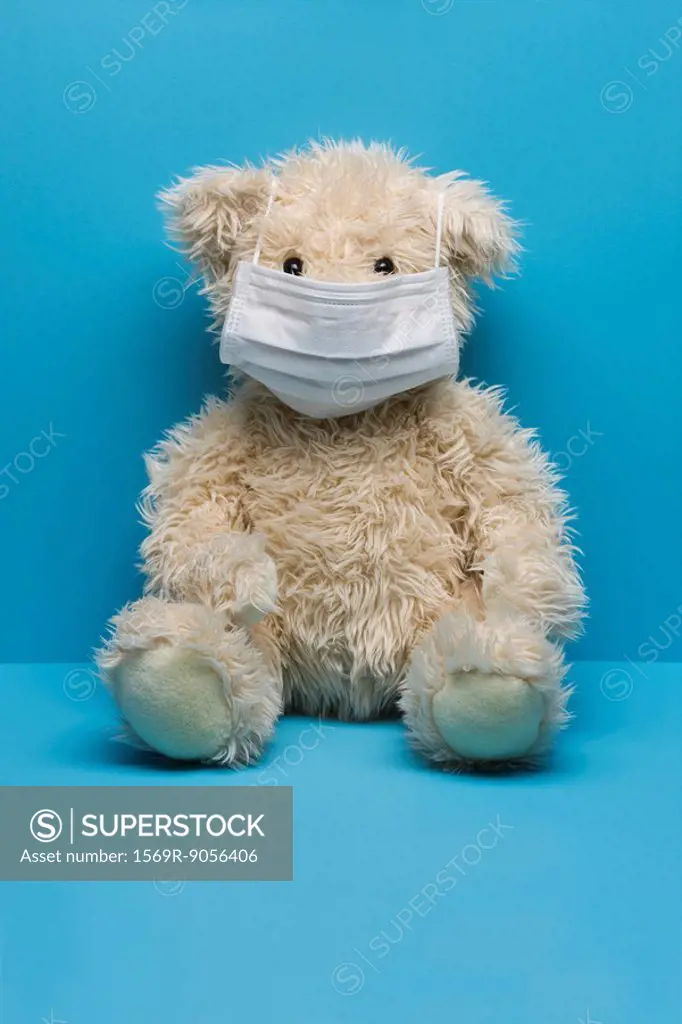 Teddy bear wearing flu mask
