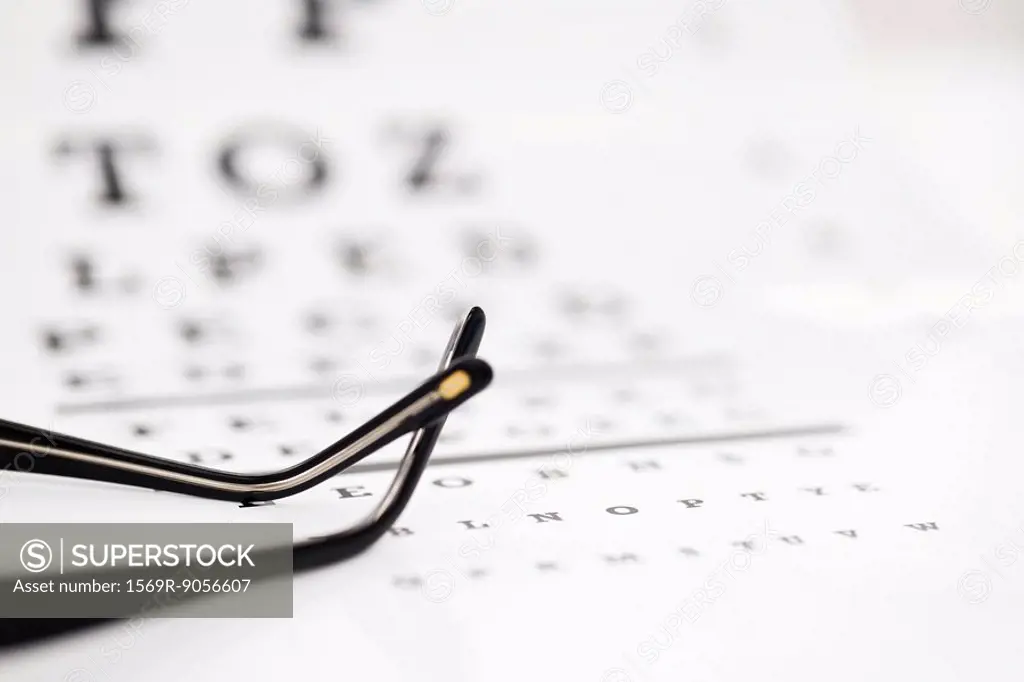 Glasses on eye chart, cropped