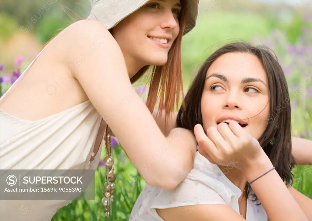 Two young female friends outdoors