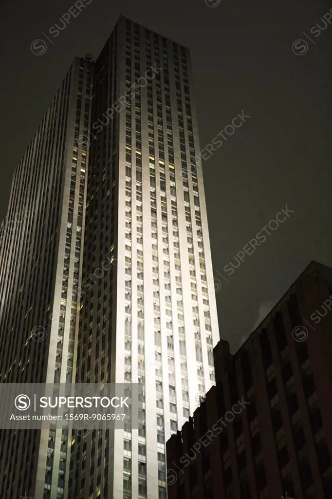 Skyscraper spot lit at night