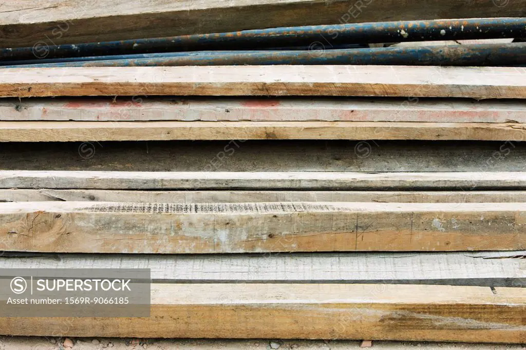 Pile of wooden planks, close_up