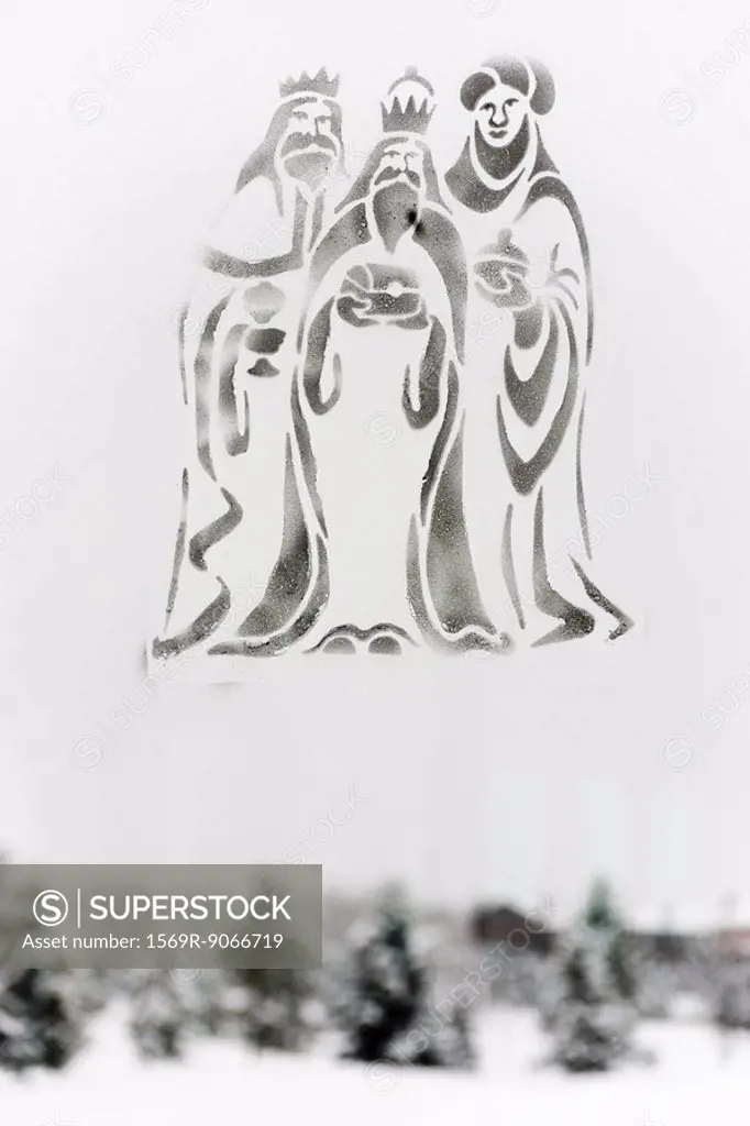 Image of three Magi captured on decorative frosted glass