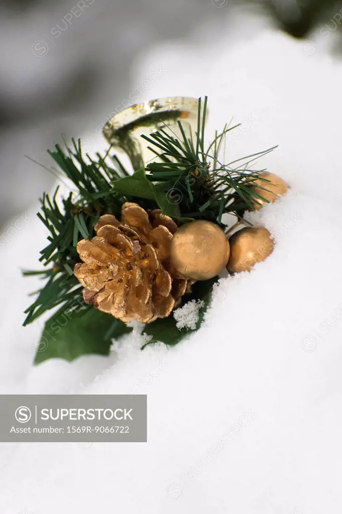 Christmas decoration fallen on snow