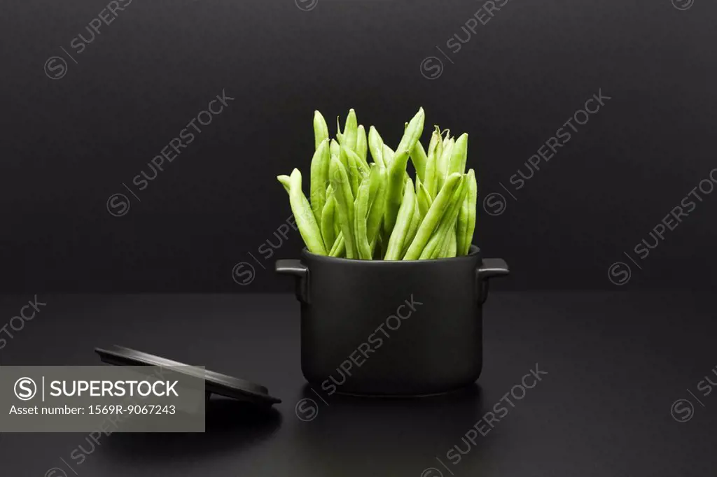 Food concept, fresh green beans in miniature pot