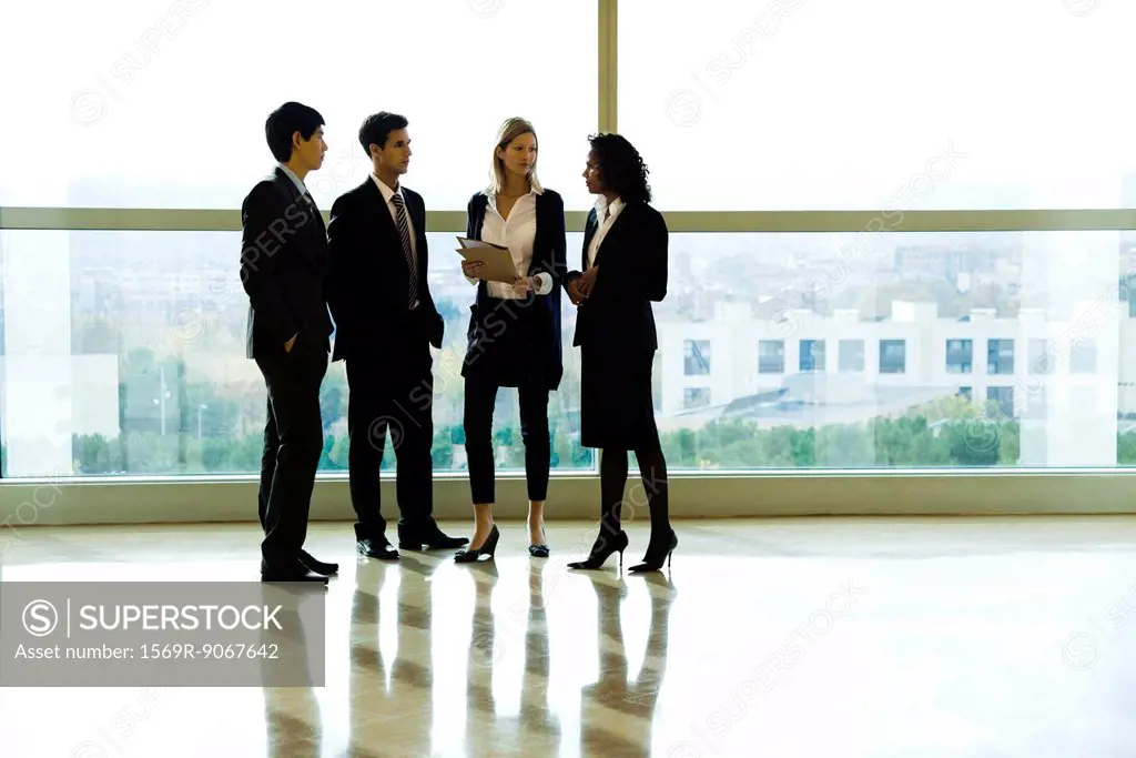Business executives standing together talking