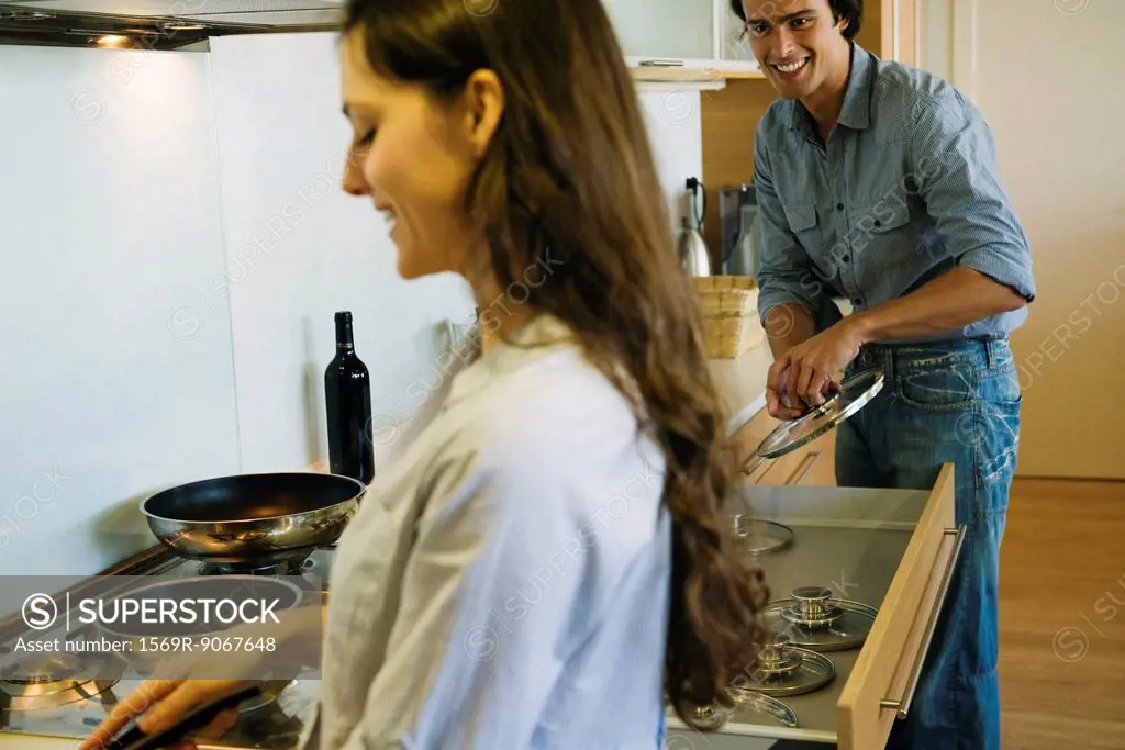 Couple cooking together