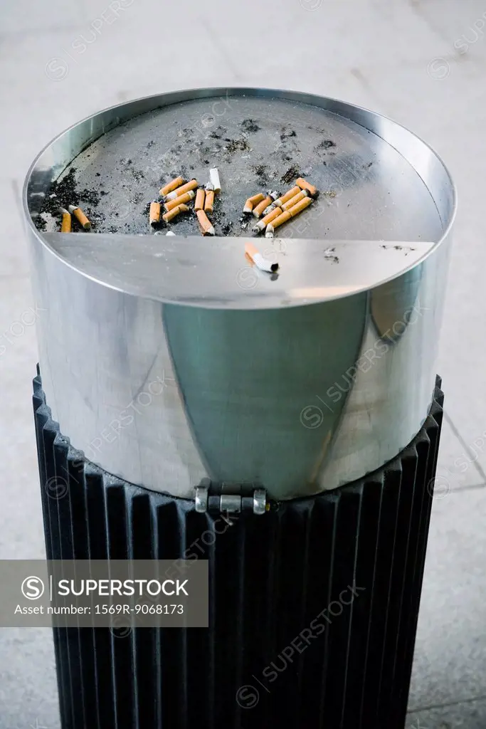 Garbage can with cigarette butts