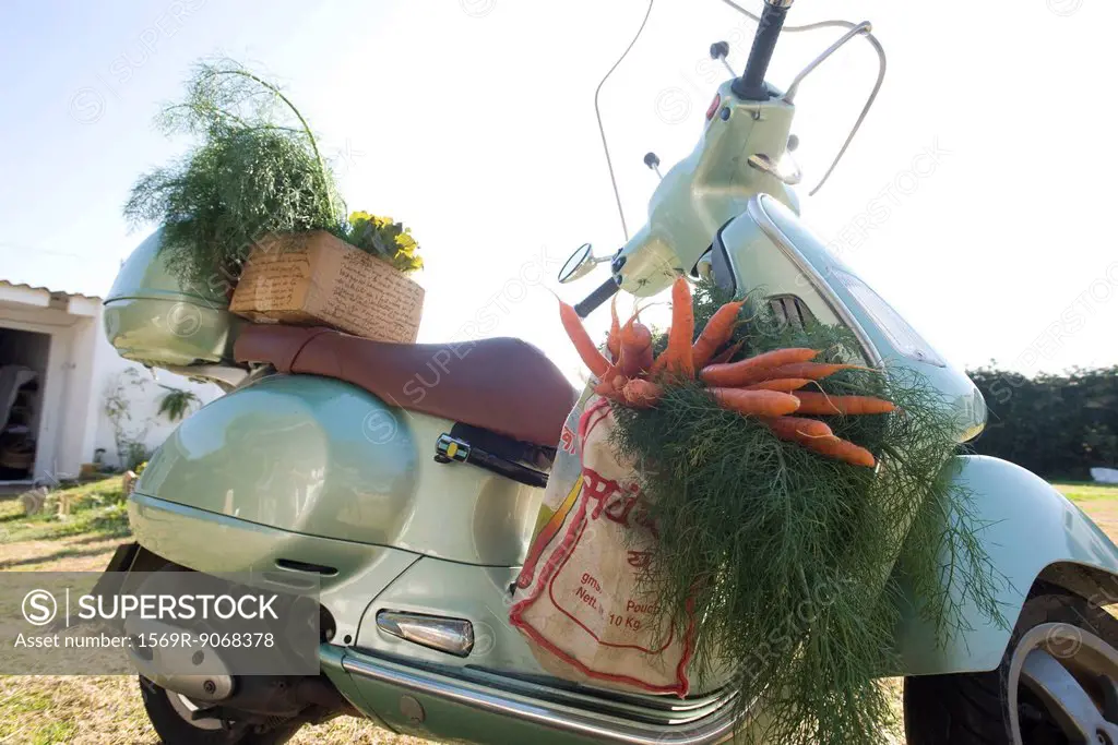 Fresh produce on motor scooter
