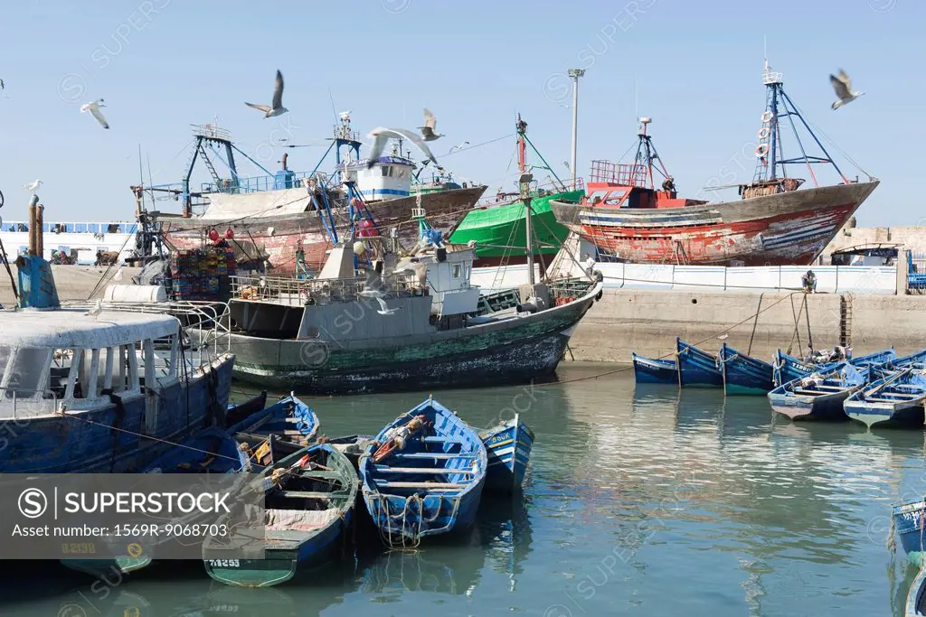 Fishing boats docked in shipyard