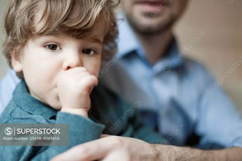 Toddler boy sucking thumb, portrait