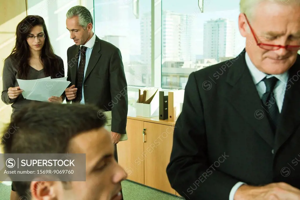 Executives working with young associates in office