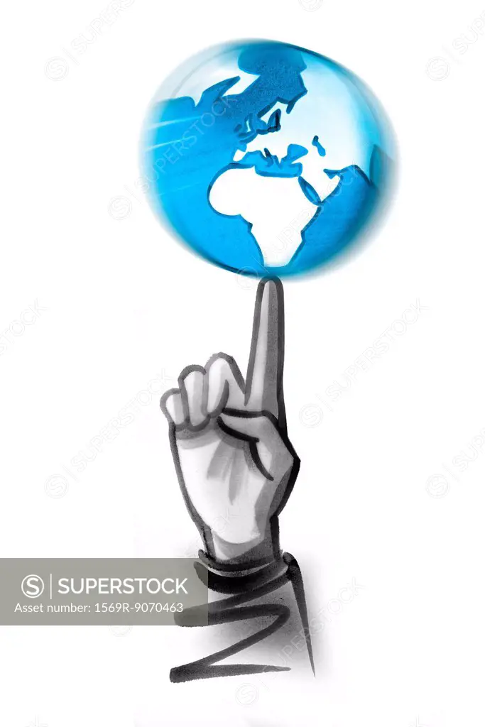 Index finger spinning globe
