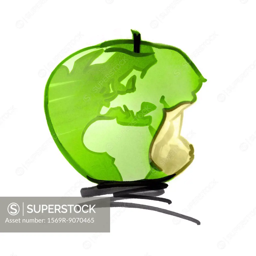 Globe in form of apple, missing bite on Europe and Africa continents