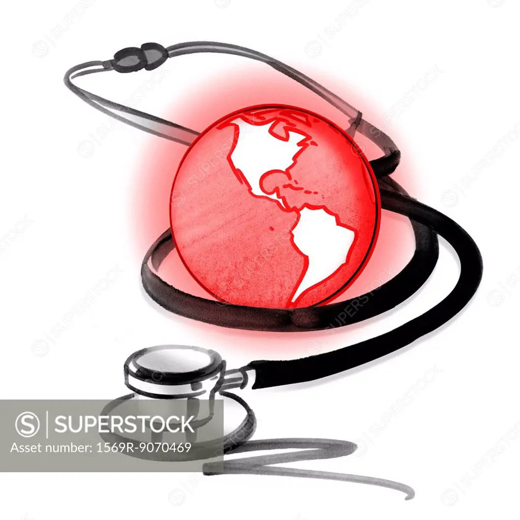 Red planet earth and stethoscope
