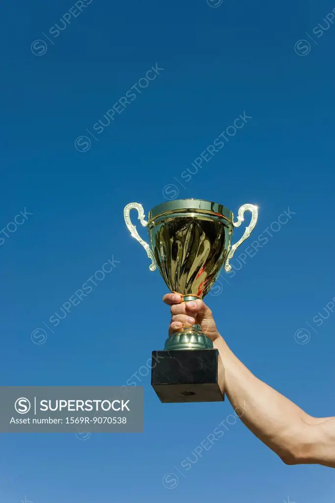 Man´s arm holding up trophy