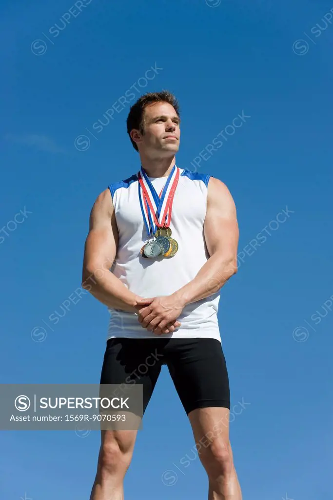 Male athlete on winner´s podium