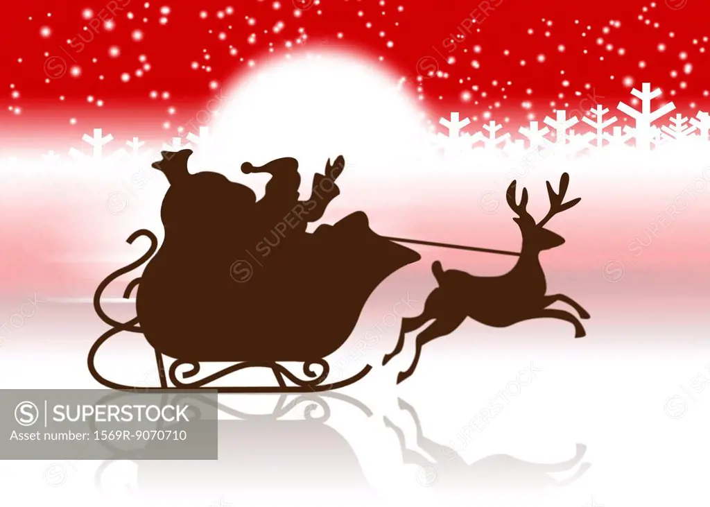Silhouette of Santa Claus´s sleigh and reindeer