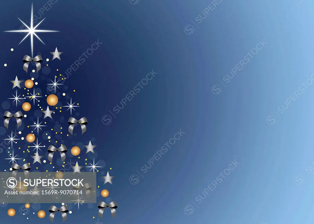 Christmas tree decorations on blue background