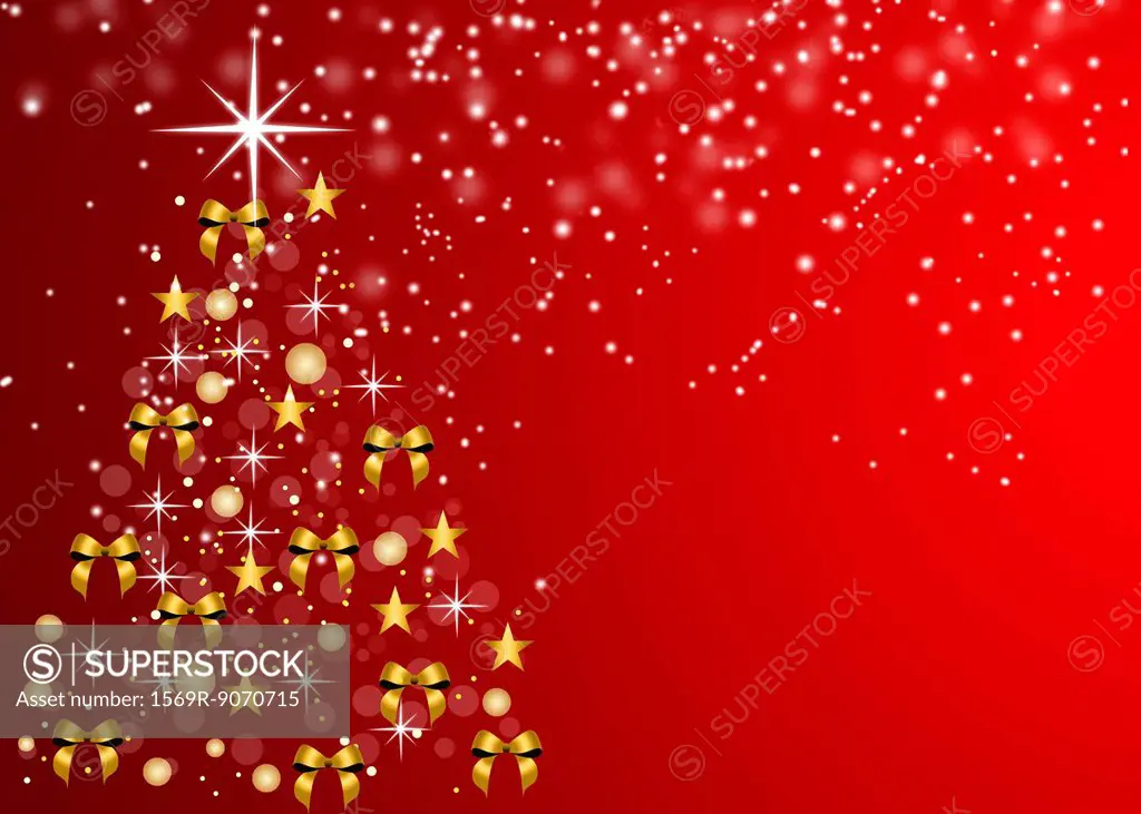 Christmas tree decorations on red background