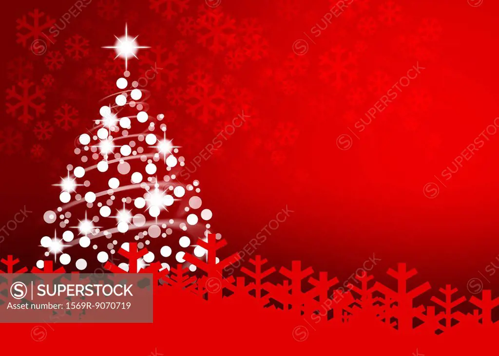 Illuminated Christmas tree on red background
