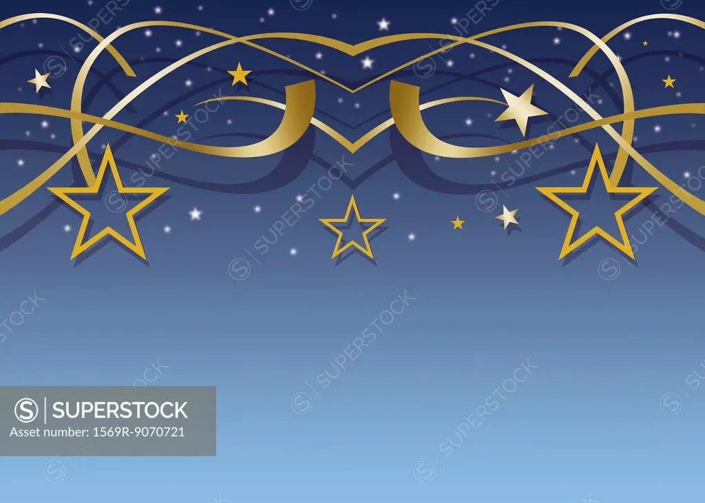 Festive stars and streamers on blue background